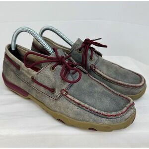 Twisted X Driving Moccasins Gray Leather WDM0121 Women's 8.5 M Boat Shoe Western